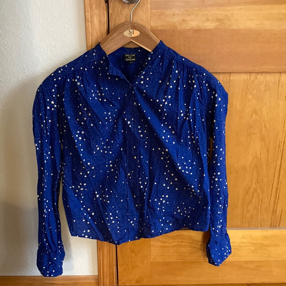 Kate Moss Topshop Celestial Blue Tab Collar Blouse